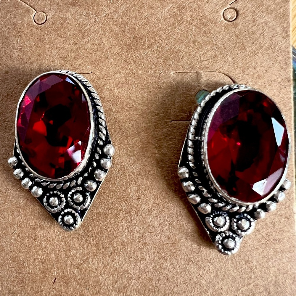 Ruby Silver Post Earrings
